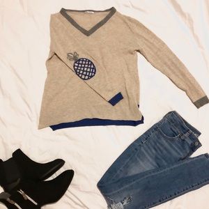 Dr. Bloom sweater with pineapples on the elbows